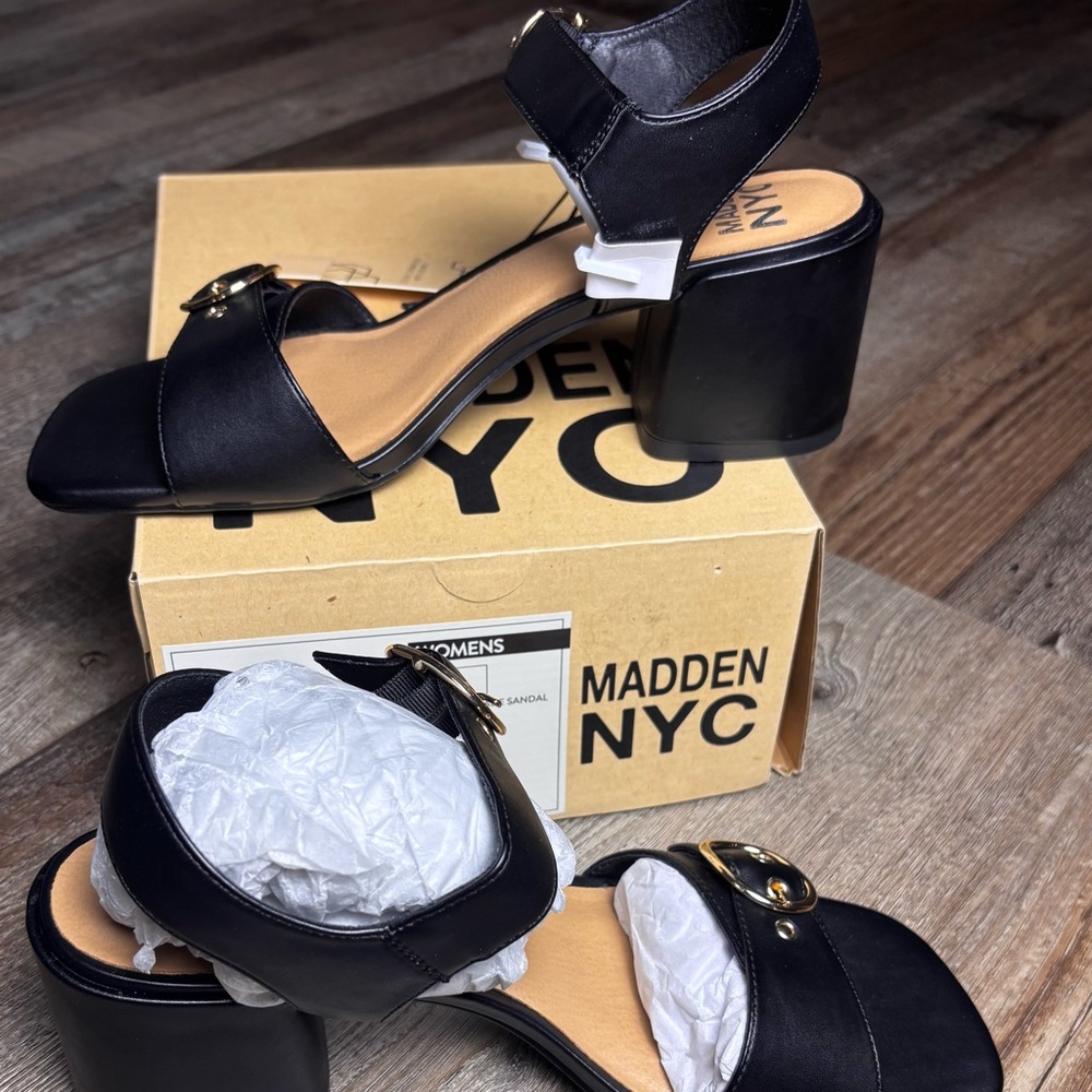 NYC Women's Black Sandals with Gold Buckles - Picture 5 of 5